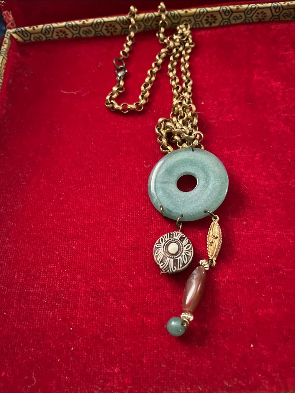 Avaturine Donut Pendant Necklace with Gold Chain